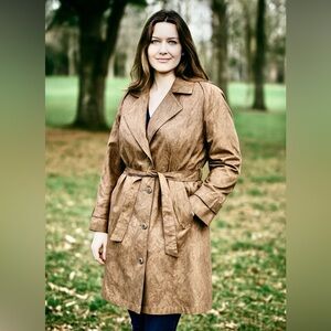 Vintage LONDON FOG Floral Jacquard Belted Trench Coat Size 8, Removal Wool Liner